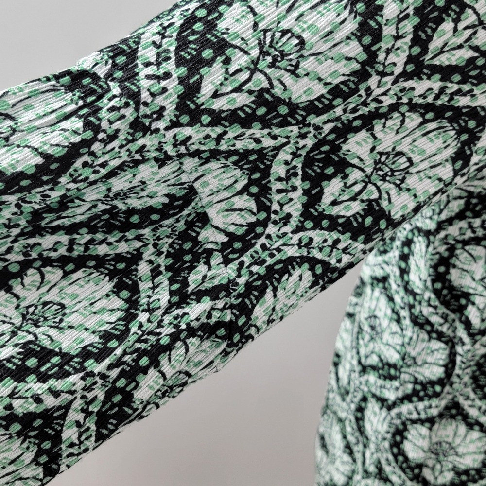 White House Black Market Blouse Women L Mint Green Damask Print Long Sleeve Top - Picture 5 of 14